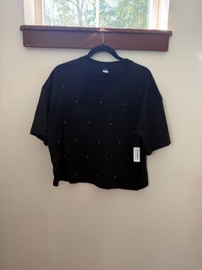 NWT Old Navy Black Short Sleeve Tee with Stud Accents